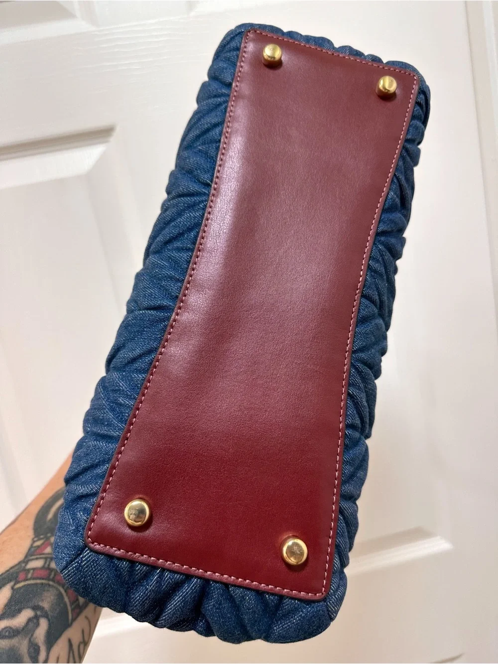 Coach Sage Carryall Quilted Denim Leather Satchel Crossbody